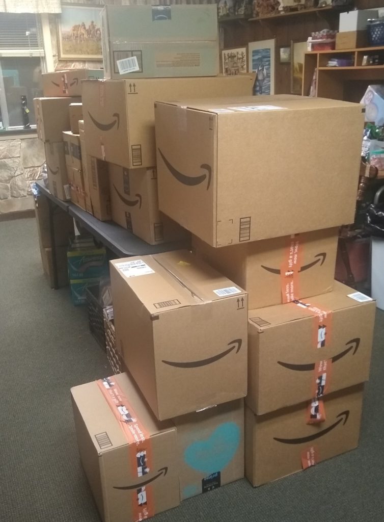 Amazon boxes sent to our office